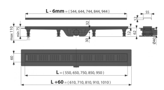Душевой лоток AlcaPlast с порогами для перфорированной решетки 95см черный матовый APZ10BLACK-950M